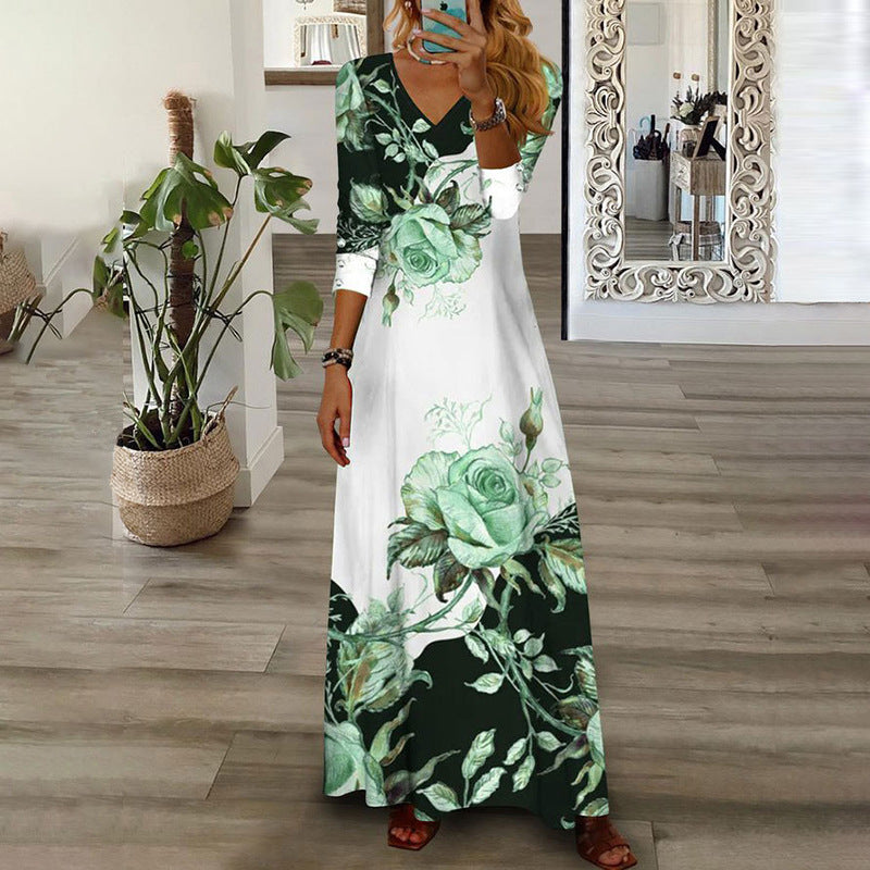 Robe maxi femme avec design floral et décolleté en V Chic und Stil