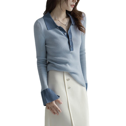 Haut en tricot polo à manches longues luxueux pour femmes Chic und Stil