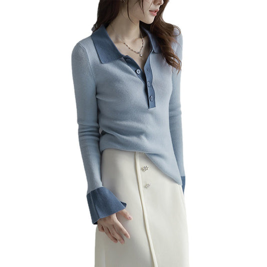 Haut en tricot polo à manches longues luxueux pour femmes Chic und Stil