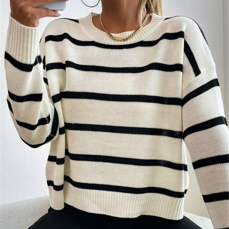 Pull à tricoter décontracté pour femmes avec des motifs rayés fascinants Chic und Stil
