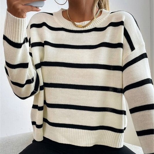 Pull à tricoter décontracté pour femmes avec des motifs rayés fascinants Chic und Stil