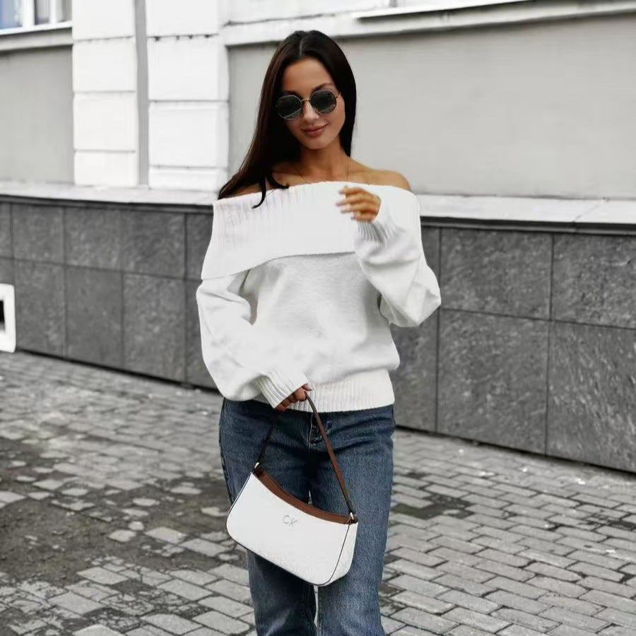 Pull élégant pour femmes avec col large en côtes et matériau doux Chic und Stil