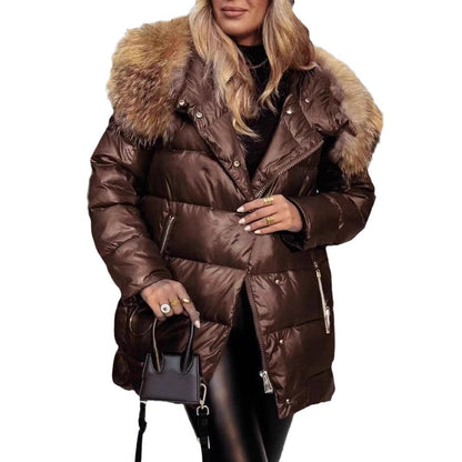 Dames doudoune d'hiver avec capuche amovible et col en fourrure luxueuse Chic und Stil