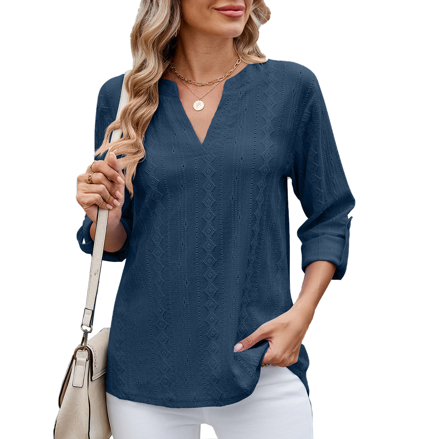 Dames Élégante et légère blouse avec décolleté en V Chic und Stil
