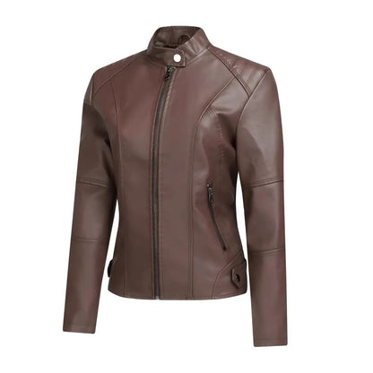 Biker leather jacket for women with asymmetric zipper and modern stand collar Chic and Style