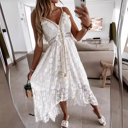 Robe maxi femme avec un motif en dentelle délicat et des détails ludiques Chic und Stil