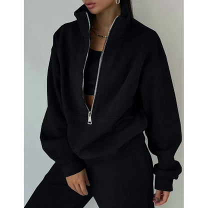 Pull over zippé décontracté pour femmes avec col montant Chic und Stil