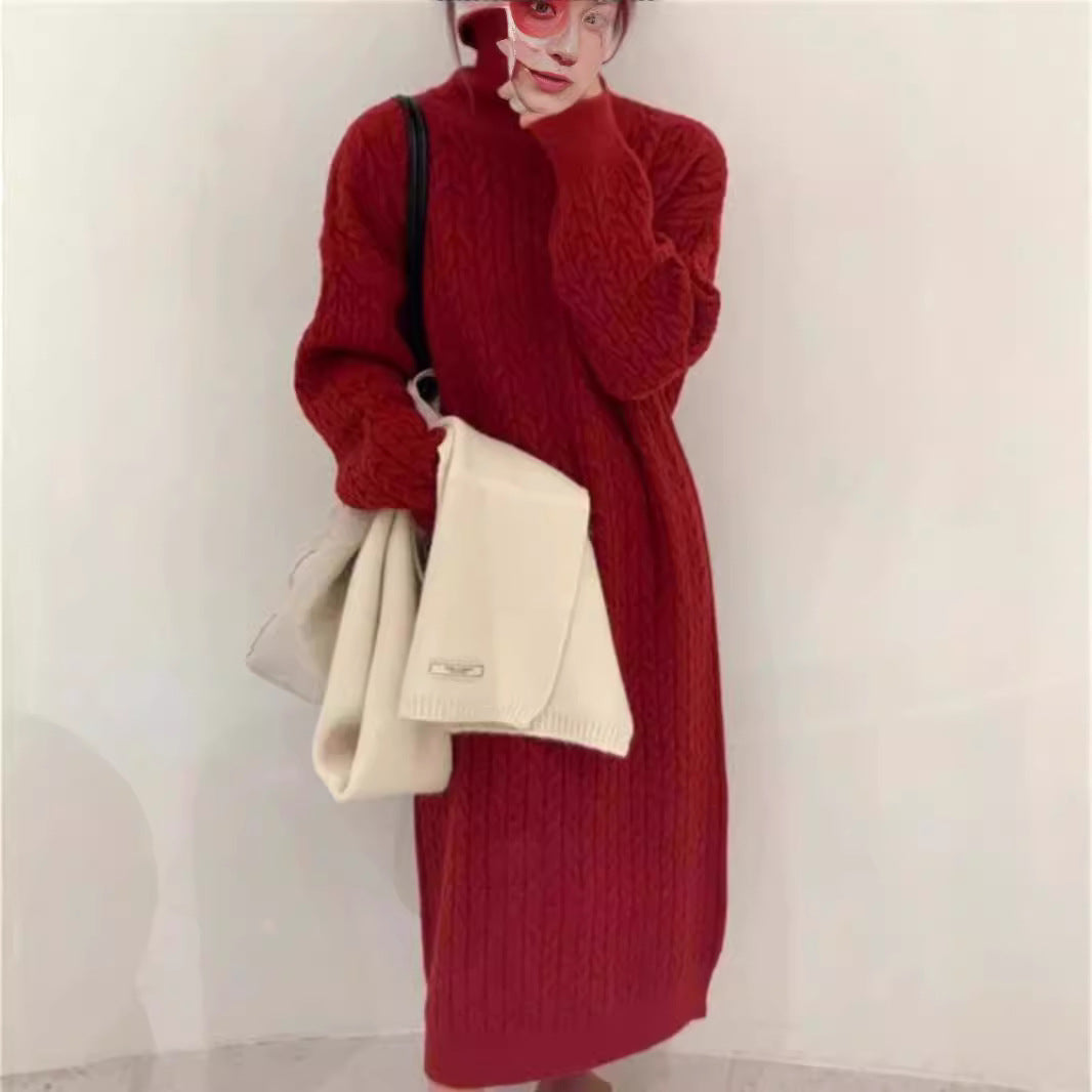 Robe en tricot pour femmes avec col montant et motif en torsades moderne Chic und Stil