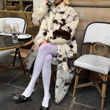 WomenLuxury faux fur coat with bold pattern Chic and Style