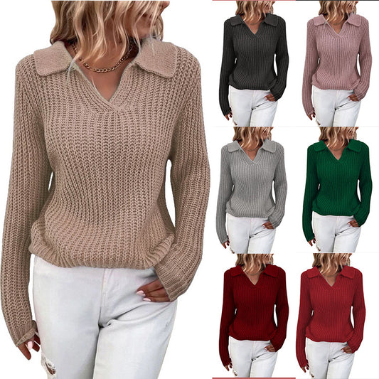 Pull à tricoter pour femmes avec design structuré et décolleté en V moderne Chic und Stil