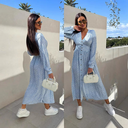 Robes maxi élégantes pour femmes avec motifs floraux et détails de boutons Chic und Stil