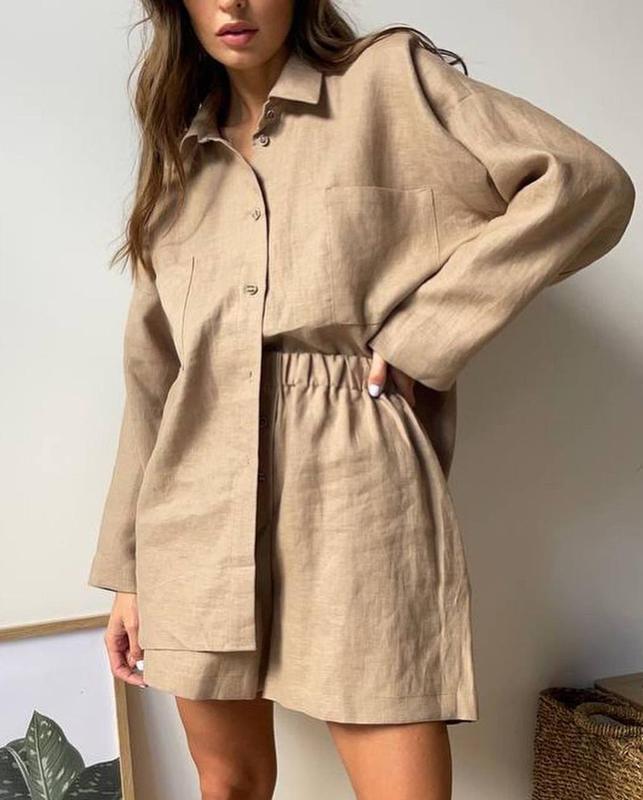 Chemisier à boutons décontracté pour femmes et ensemble de shorts à taille élastique Chic und Stil
