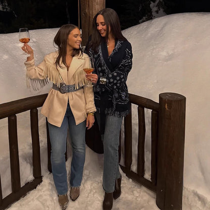 Dames Fransen Poncho avec motif Bandana Chic und Stil