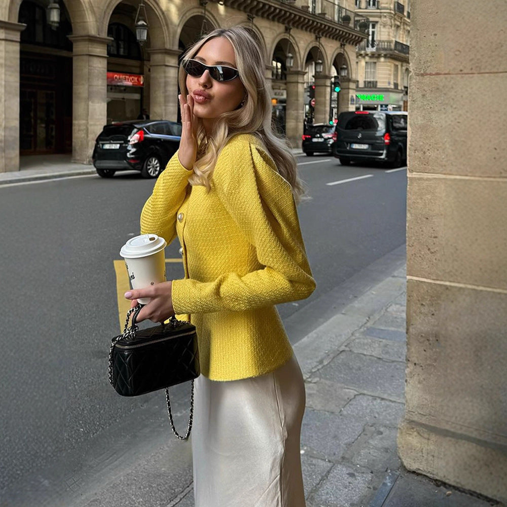 Dames Élégante Veste Cintrée avec Détail de Bouton Chic und Stil