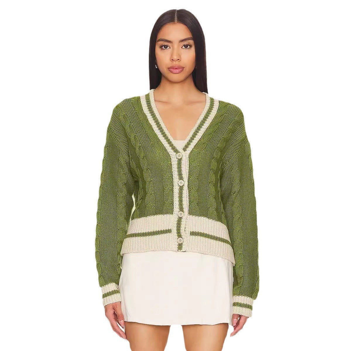 Cardigan décontracté en tricot pour femmes avec décolleté en V profond et une structure de motif en torsade caractéristique Chic und Stil