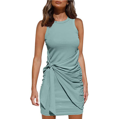 Robe Mini Drapée Tournée Sans Manches Chic und Stil