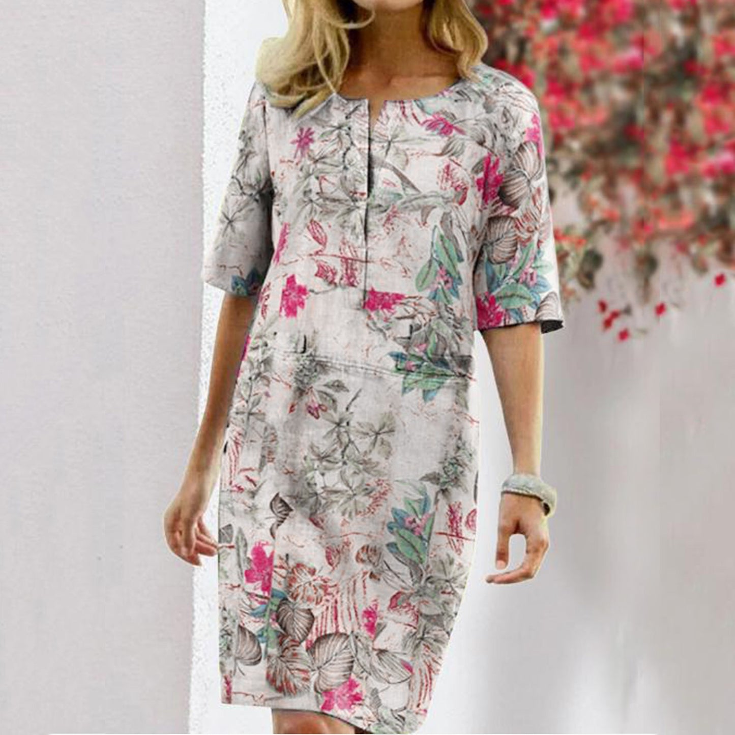 Robe Shift à Imprimé Tropical Femme Chic und Stil