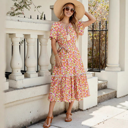 Robes maxi à volants en fleurs pour femmes Chic und Stil