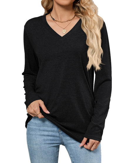 Chemisier Femme en Viscose à Manches Longues avec Décolleté en V à la Mode et Coupe Ample Chic und Stil