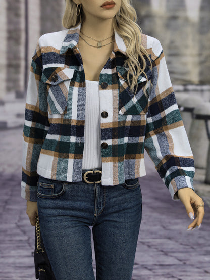 Dames Flanel à Carreaux Veste avec Poches Chic und Stil