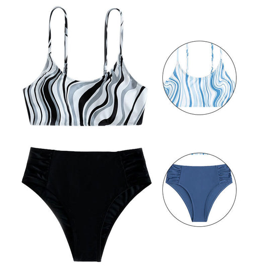 Chic und Stil striped high-waisted bikini set for women