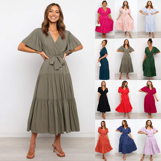 Robe maxi fluide pour femmes avec lien à nouer et manches papillon Chic und Stil