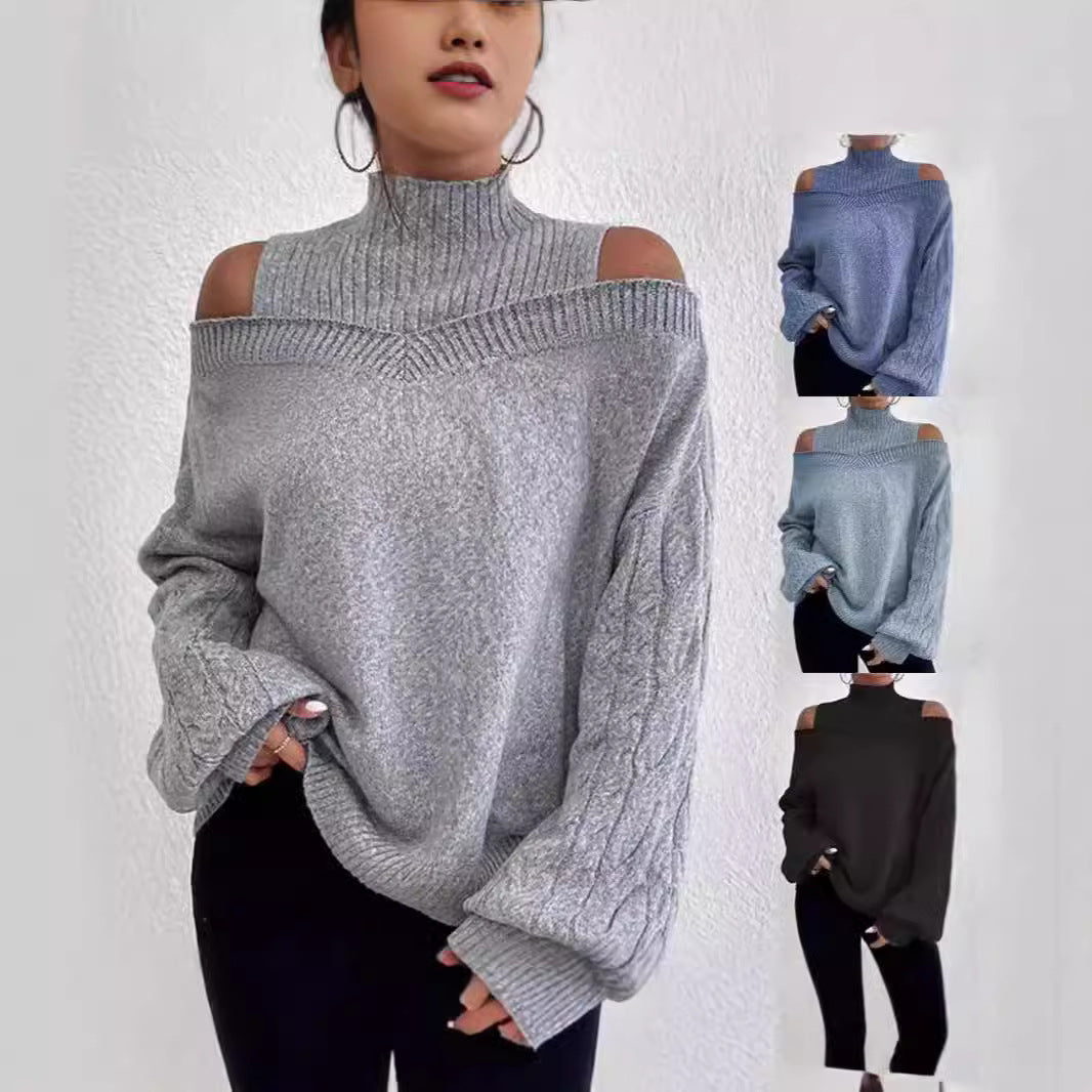 Casual knitted pullover for women with large sleeves and off-the-shoulder Chic and Style