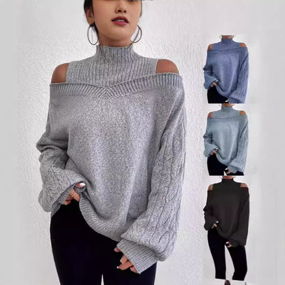 Casual knitted pullover for women with large sleeves and off-the-shoulder Chic and Style