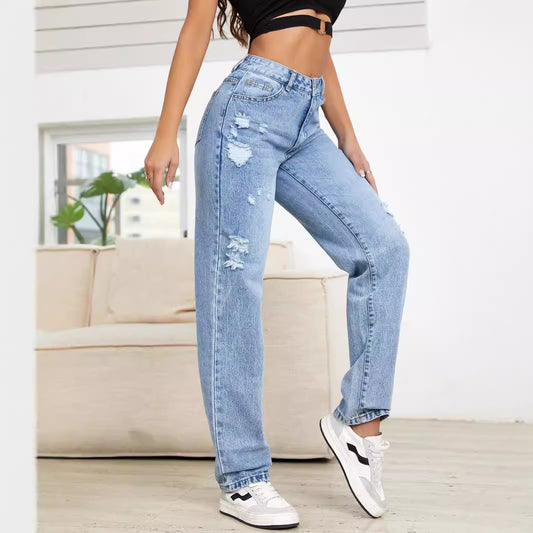 Jeans déchirés taille haute pour femmes dans un style vintage Chic und Stil