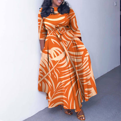 Robe maxi pour femmes avec ceinture à la taille et manches longues Chic und Stil