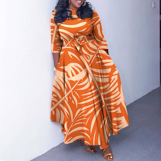 Robe maxi pour femmes avec ceinture à la taille et manches longues Chic und Stil