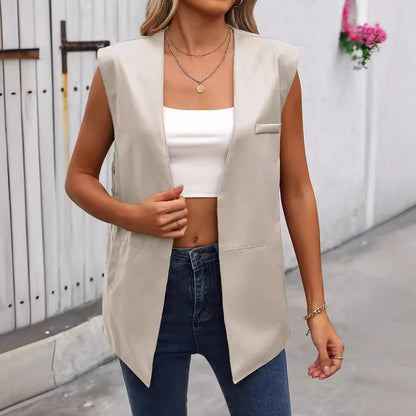 Dames Gilets Long-Style à la mode en similicuir Chic und Stil