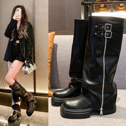 Bottes femmes over-knee avec fermeture éclair à la mode et sangle réglable Chic und Stil