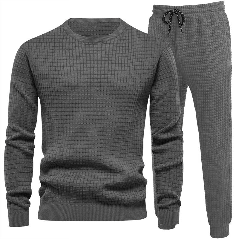 Chic and stylish textured design men's top and jogger pants set
