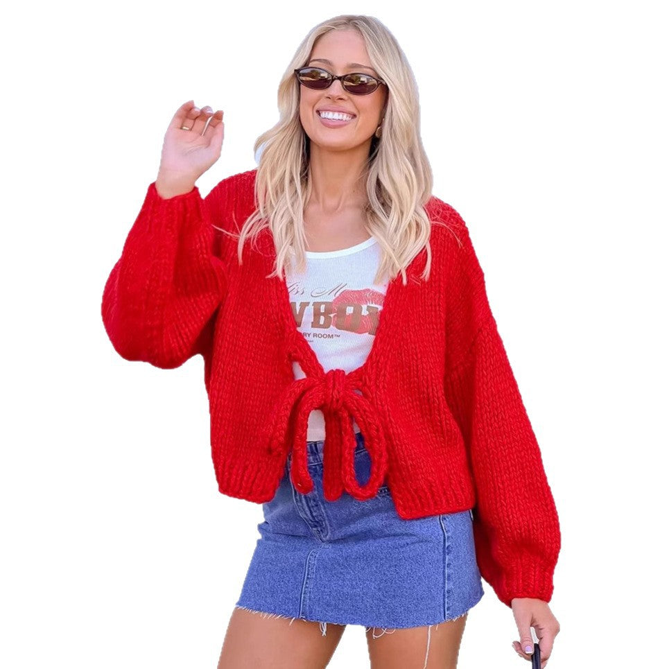 Dames gilet décontracté en tricot avec fermeture à nouer et manches larges Chic und Stil