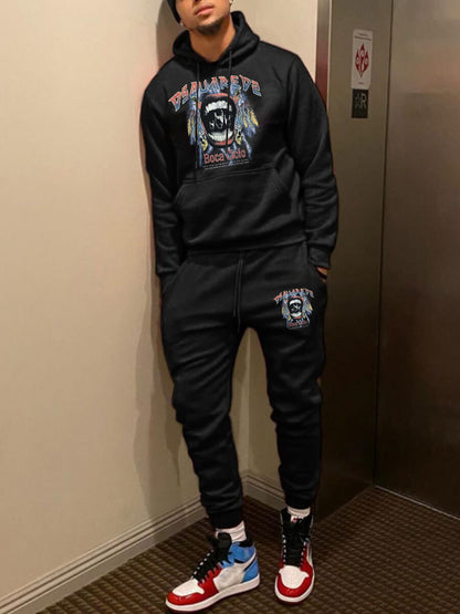 Men's Hoodie and Training Pants with Chic and Artistic Print