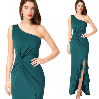 Robe maxi femme avec décolleté asymétrique et design drapé élégant Chic und Stil
