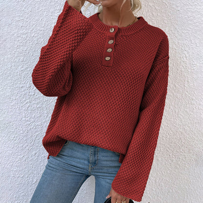 Pull en tricot confortable pour femmes avec patte de boutonnage et manches larges Chic und Stil