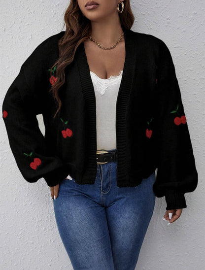 Dames Grand Cardigan avec motif cerise ludique Chic und Stil