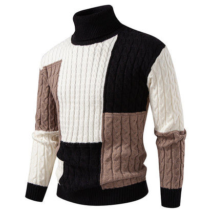 Pull homme hautement encoluré en tricot avec un motif de torsades moderne et des blocs de couleurs attrayants Chic und Stil