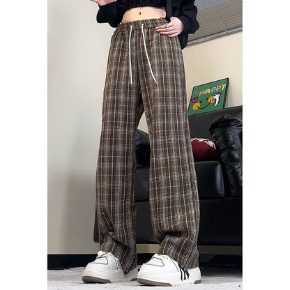 Loose plaid harem pants for women with elastic waistband and side drawstring Chic and Style