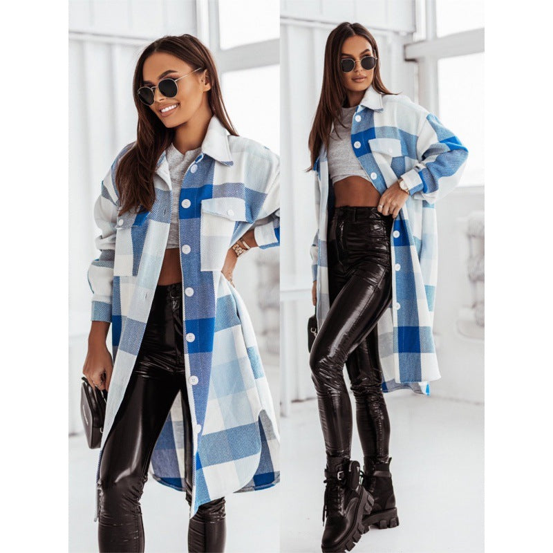 Dames Chemise Carreaux Manteau Chic und Stil