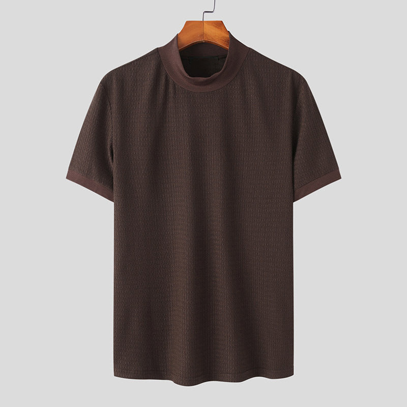 T-shirt pour hommes à manches courtes avec un design structuré moderne et col montant Chic und Stil