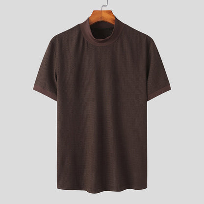 T-shirt pour hommes à manches courtes avec un design structuré moderne et col montant Chic und Stil