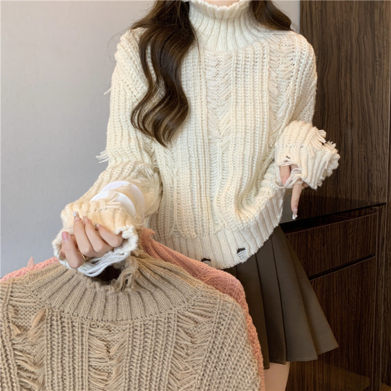 Pull féminin tendance avec motif en tricot structuré et col montant Chic und Stil