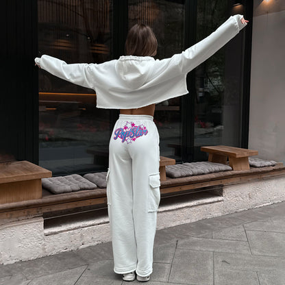 Dames hoodie cropped à la mode avec impression colorée Chic und Stil