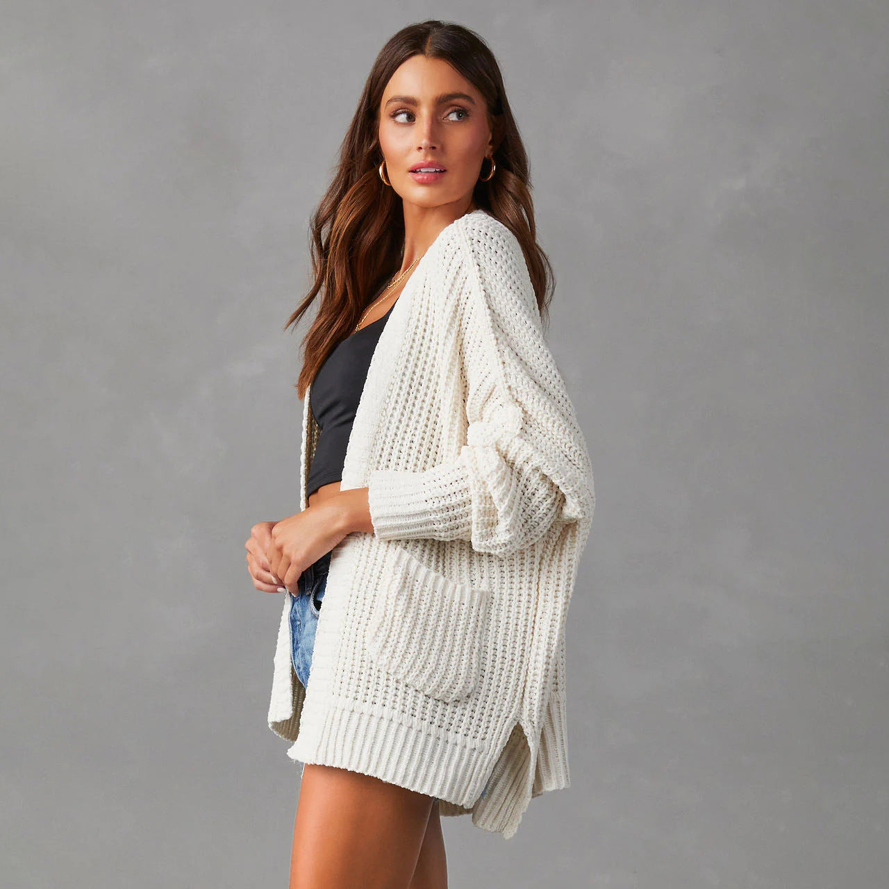 Dames Gilet en tricot décontracté avec poches et devant ouvert Chic und Stil