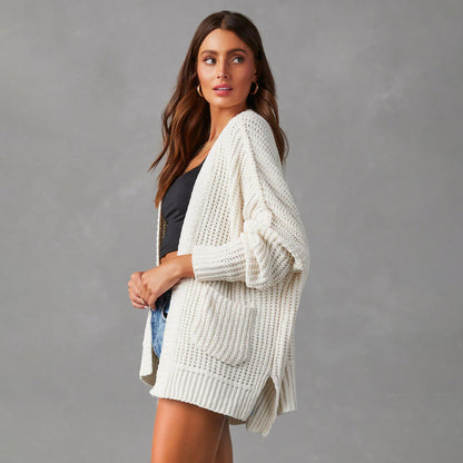 Dames Gilet en tricot décontracté avec poches et devant ouvert Chic und Stil