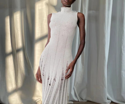 Femmes Robe maxi élégante à col haut et design côtelé raffiné Chic und Stil