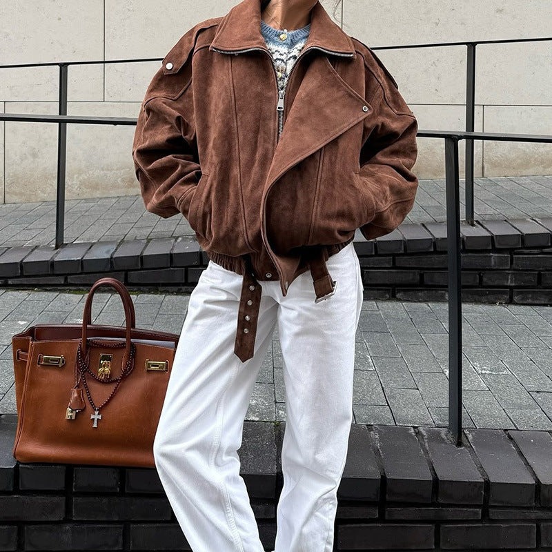 Oversized casual leather jacket for women with practical pockets Chic and Style